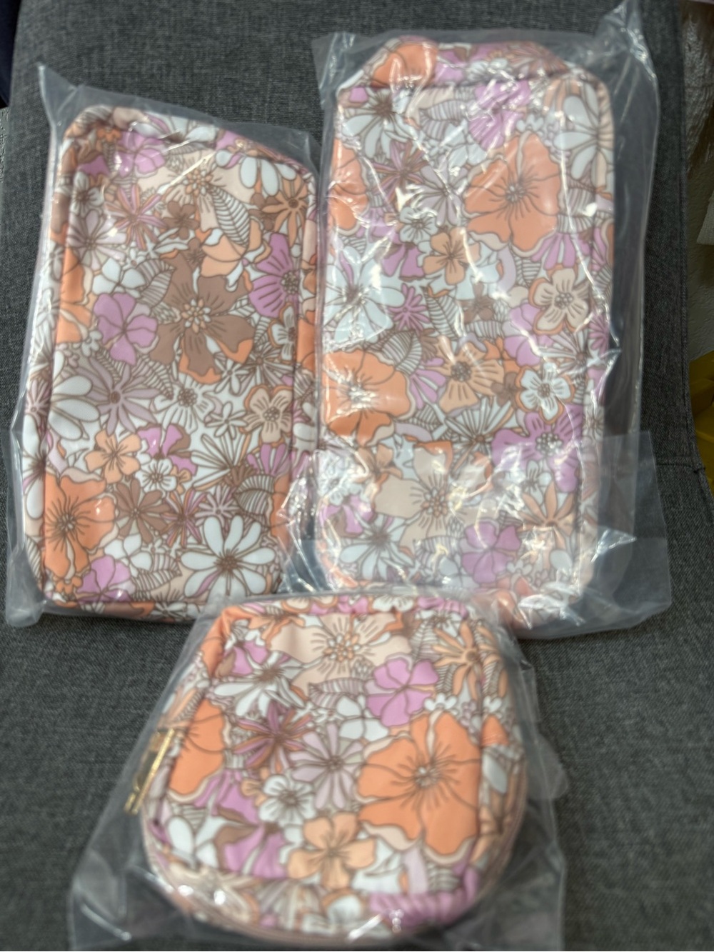 NEW Pink Lily floral travel packing cubes / makeup bags